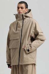 Men's Khaki Asym-Zip Utility Pocket Waterproof Snow Jacket